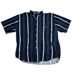 Vtg Men’s 90’s Coliseum Striped Button Down Shirt Size XL 100% Cotton Blue Green